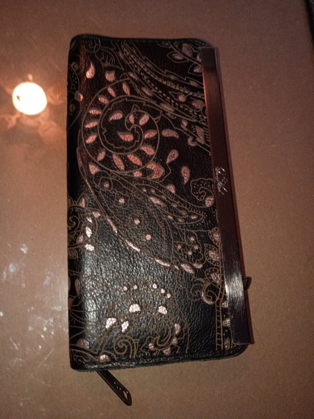 Patricia nash leather wallet 10x4 black tooled wallet with cutout pattern